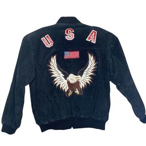 K&S Unique LLC American Flag Eagle Leather Jacket Large Black Biker Patriotic